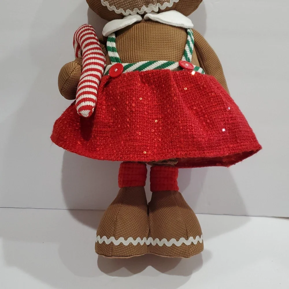 Gingerbread woman in red sequin boucle bow and‎ jumper Christmas holiday plushie